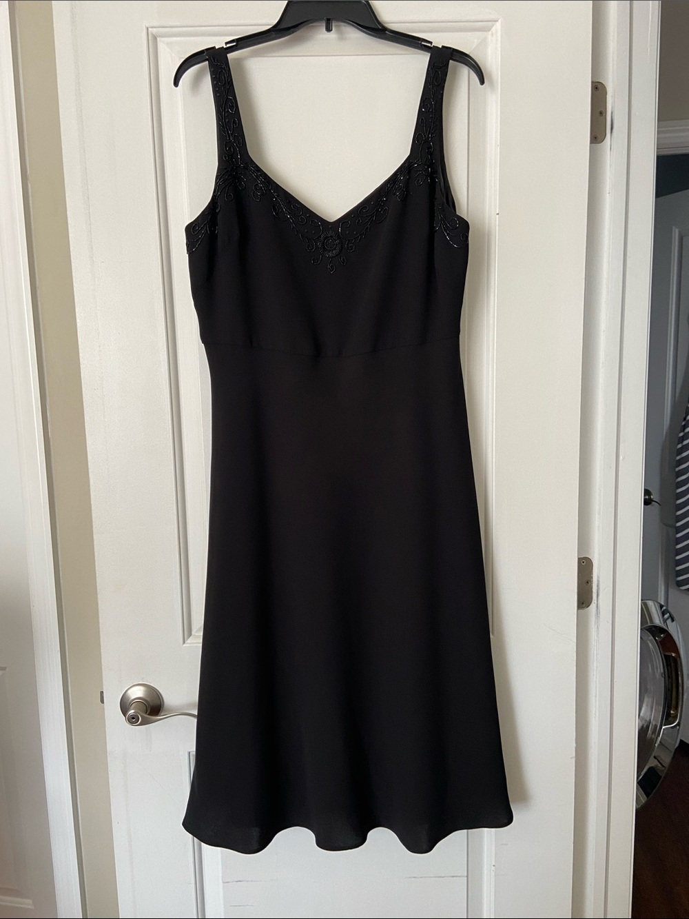 Evan Picone Black V-Neck Embroidered Slip Dress
